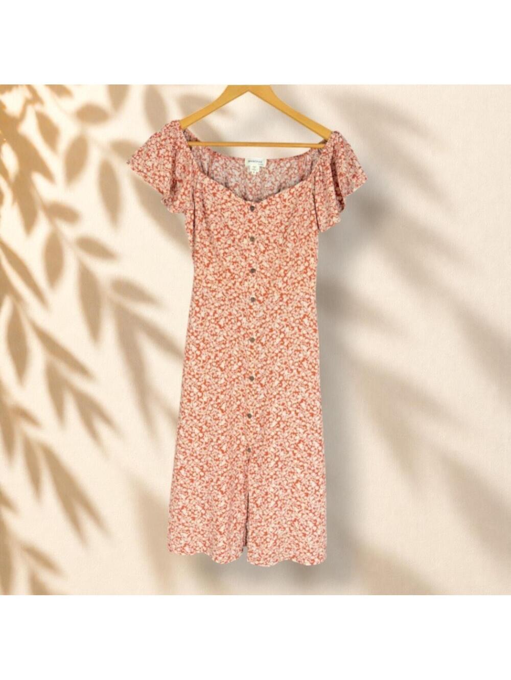 Monteau Dress Women S Small Brown Floral Maxi Long Button Short Sleeve Casual